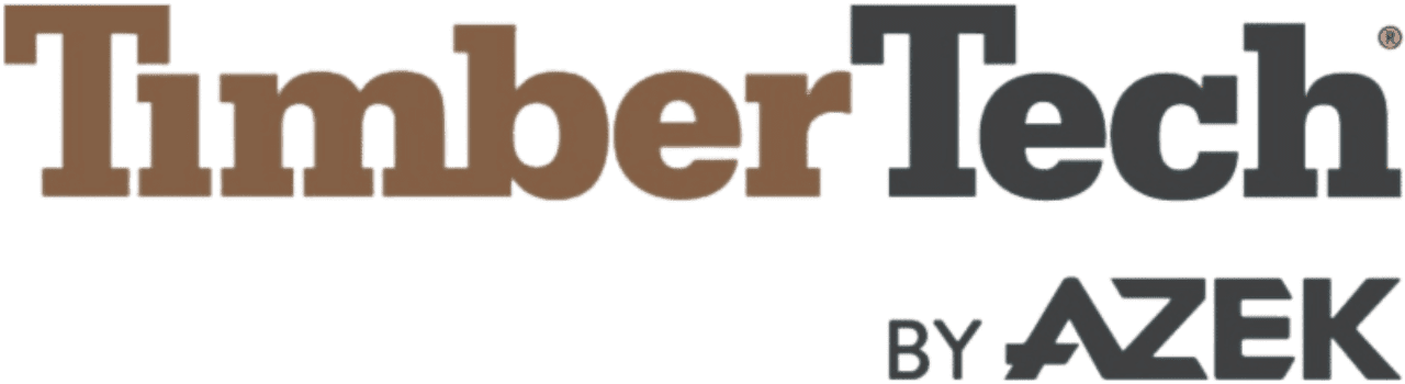 mmm TimberTech by AZEK logo with "Timber" in brown, "Tech" in gray, and "BY AZEK" in smaller gray text beneath.
